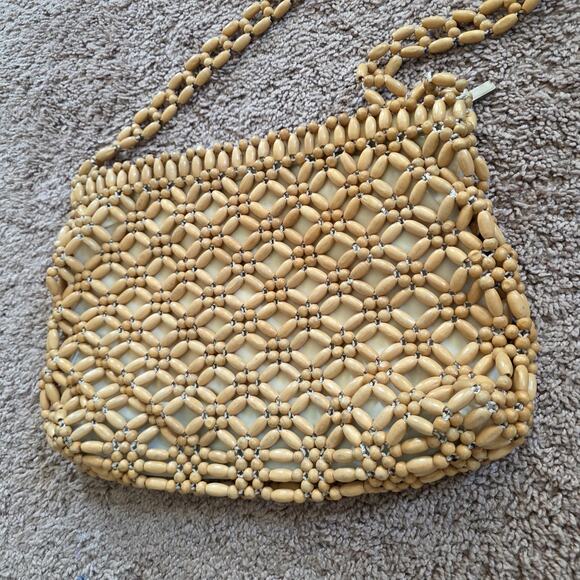 The Sak Beaded Wooden Shoulder Bag Boho Retro Natural Beige Crossbody Purse - Picture 2 of 13